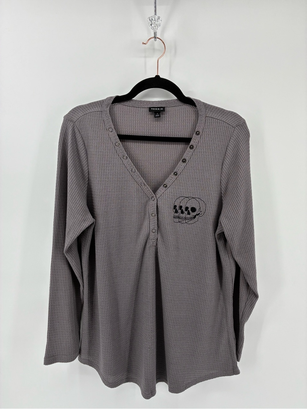Torrid Charcoal Long Sleeve Top with Skull Detail